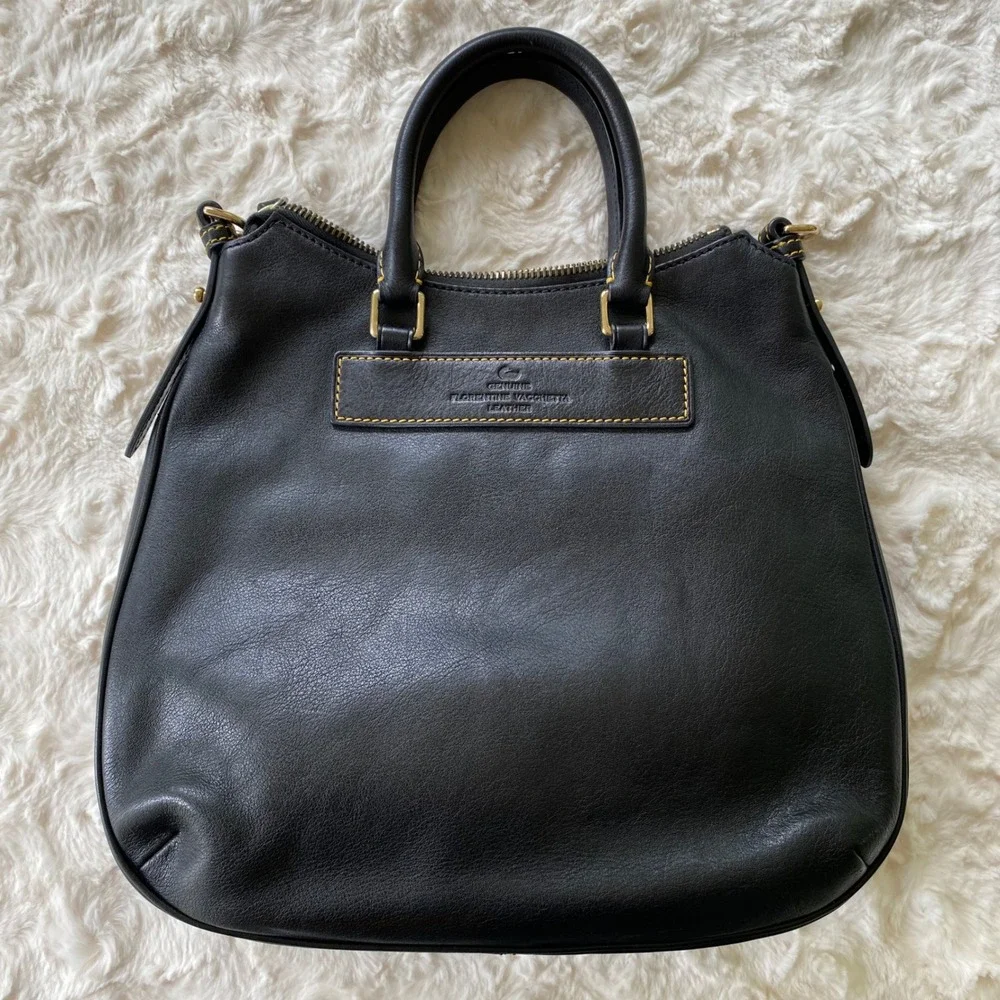 Dooney & Bourke Teardrop Satchel Black Florentine Vacchetta Leather Shoulder Bag